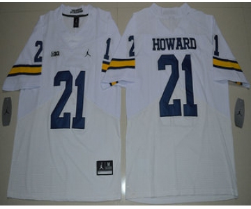 Men's Michigan Wolverines #21 Desmond Howard White Stitched NCAA Brand Jordan College Football Elite Jersey
