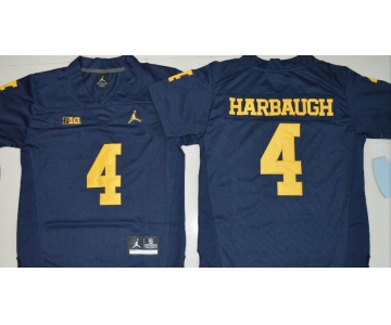 Men's Michigan Wolverines #4 Jim Harbaugh Navy Blue Stitched NCAA Brand Jordan College Football Jersey