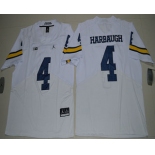 Men's Michigan Wolverines #4 Jim Harbaugh White Stitched NCAA Brand Jordan College Football Elite Jersey