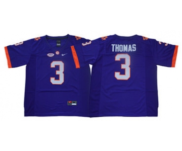 Men's Clemson Tigers #3 Xavier ThomasPurple Stitched NCAA Nike 2019 New College Football Jersey