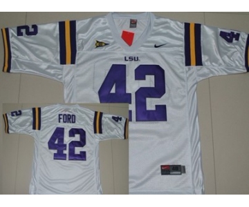LSU Tigers #42 Michael Ford White Jersey