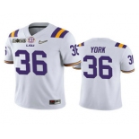 Men's LSU Tigers #36 Cade York White 2020 National Championship Game Jersey