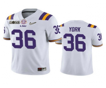Men's LSU Tigers #36 Cade York White 2020 National Championship Game Jersey