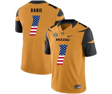 Missouri Tigers 1 Tyler Badie Gold USA Flag Nike College Football Jersey