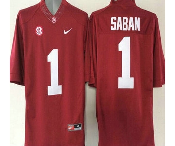 Alabama Crimson Tide #1 Nick Saban Red 2015 College Football Nike Limited Jersey