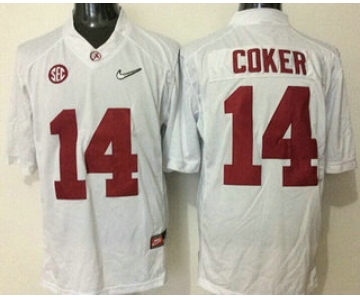 Men's Alabama Crimson Tide #14 Jake Coker White 2016 Playoff Diamond Quest College Football Nike Limited Jersey