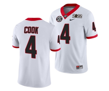 Men’s Georgia Bulldogs #4 James Cook 2022 Patch White College Football Stitched Jersey