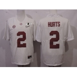 Men's Alabama Crimson Tide #2 Jalen Hurts White Diamond Quest 2017 Championship Game Patch Stitched CFP Nike Limited Jersey