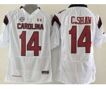 Men's South Carolina Gamecocks #14 Connor Shaw White NCAA Football Under Armour Jersey