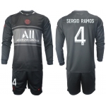 Men 2021-2022 Club Paris St German Second away black Long Sleeve 4 Soccer Jersey