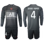 Men 2021-2022 Club Paris St German Second away black Long Sleeve 4 Soccer Jersey