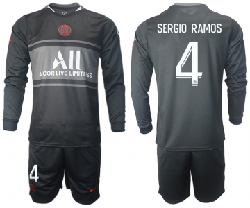 Men 2021-2022 Club Paris St German Second away black Long Sleeve 4 Soccer Jersey