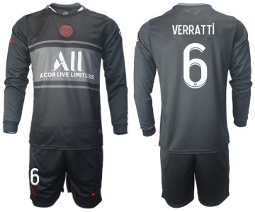 Men 2021-2022 Club Paris St German Second away black Long Sleeve 6 Soccer Jersey
