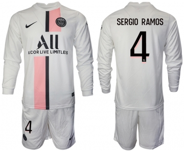 Men 2021-2022 Club Paris St German away white Long Sleeve 4 Soccer Jersey