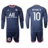 Men 2021-2022 Club Paris St German home blue Long Sleeve 10 Soccer Jersey