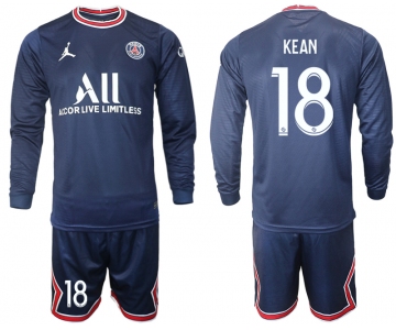 Men 2021-2022 Club Paris St German home blue Long Sleeve 18 Soccer Jersey