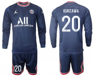 Men 2021-2022 Club Paris St German home blue Long Sleeve 20 Soccer Jersey