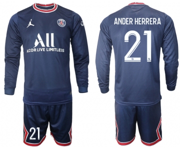 Men 2021-2022 Club Paris St German home blue Long Sleeve 21 Soccer Jersey
