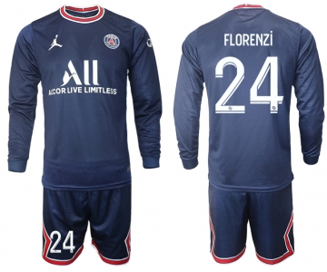 Men 2021-2022 Club Paris St German home blue Long Sleeve 24 Soccer Jersey