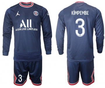 Men 2021-2022 Club Paris St German home blue Long Sleeve 3 Soccer Jersey