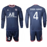 Men 2021-2022 Club Paris St German home blue Long Sleeve 4 Soccer Jersey
