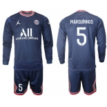 Men 2021-2022 Club Paris St German home blue Long Sleeve 5 Soccer Jersey