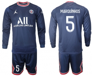 Men 2021-2022 Club Paris St German home blue Long Sleeve 5 Soccer Jersey