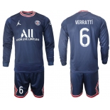 Men 2021-2022 Club Paris St German home blue Long Sleeve 6 Soccer Jersey