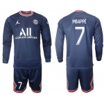 Men 2021-2022 Club Paris St German home blue Long Sleeve 7 Soccer Jersey