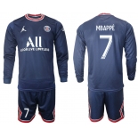 Men 2021-2022 Club Paris St German home blue Long Sleeve 7 Soccer Jersey