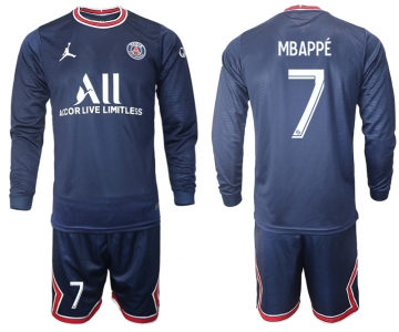 Men 2021-2022 Club Paris St German home blue Long Sleeve 7 Soccer Jersey