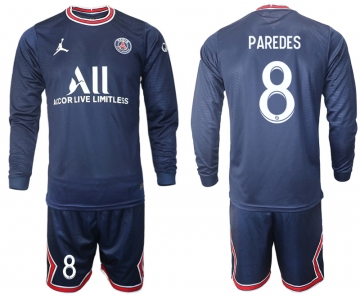 Men 2021-2022 Club Paris St German home blue Long Sleeve 8 Soccer Jersey