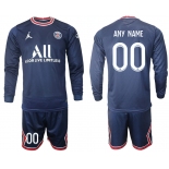 Men 2021-2022 Club Paris St German home blue Long Sleeve customized Soccer Jersey