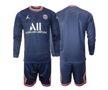 Men 2021-2022 Club Paris St German home blue long sleeves Soccer Jersey