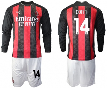 Men 2020-2021 club AC milan home long sleeve 14 red Soccer Jerseys