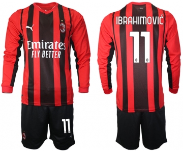 Men 2021-2022 Club Ac Milan home red Long Sleeve 11 Soccer Jersey