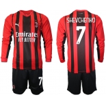 Men 2021-2022 Club Ac Milan home red Long Sleeve 7 Soccer Jersey