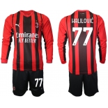 Men 2021-2022 Club Ac Milan home red Long Sleeve 77 Soccer Jersey