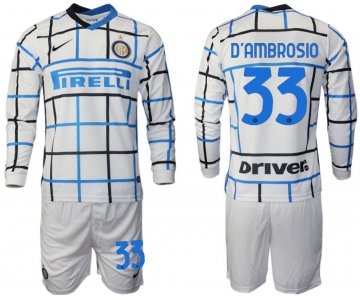 Men 2020-2021 club Inter milan away long sleeve 33 white Soccer Jerseys