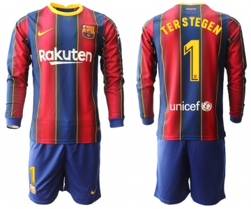 Men 2020-2021 club Barcelona home long sleeve 1 red Soccer Jerseys