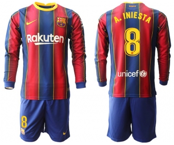Men 2020-2021 club Barcelona home long sleeve 8 red Soccer Jerseys