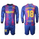 Men 2021-2022 Club Barcelona Second away blue Long Sleeve 18 Soccer Jersey