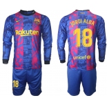 Men 2021-2022 Club Barcelona Second away blue Long Sleeve 18 Soccer Jersey