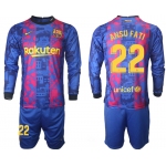 Men 2021-2022 Club Barcelona Second away blue Long Sleeve 22 Soccer Jersey