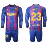 Men 2021-2022 Club Barcelona Second away blue Long Sleeve 23 Soccer Jersey