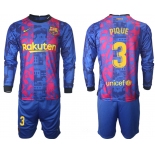 Men 2021-2022 Club Barcelona Second away blue Long Sleeve 3 Soccer Jersey