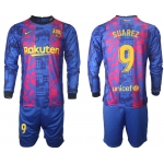 Men 2021-2022 Club Barcelona Second away blue Long Sleeve 9 Soccer Jersey