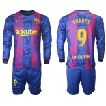 Men 2021-2022 Club Barcelona Second away blue Long Sleeve 9 Soccer Jersey
