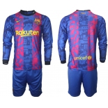 Men 2021-2022 Club Barcelona Second away blue Long Sleeve blank Soccer Jersey