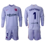 Men 2021-2022 Club Barcelona Second away purple Long Sleeve 1 Soccer Jersey